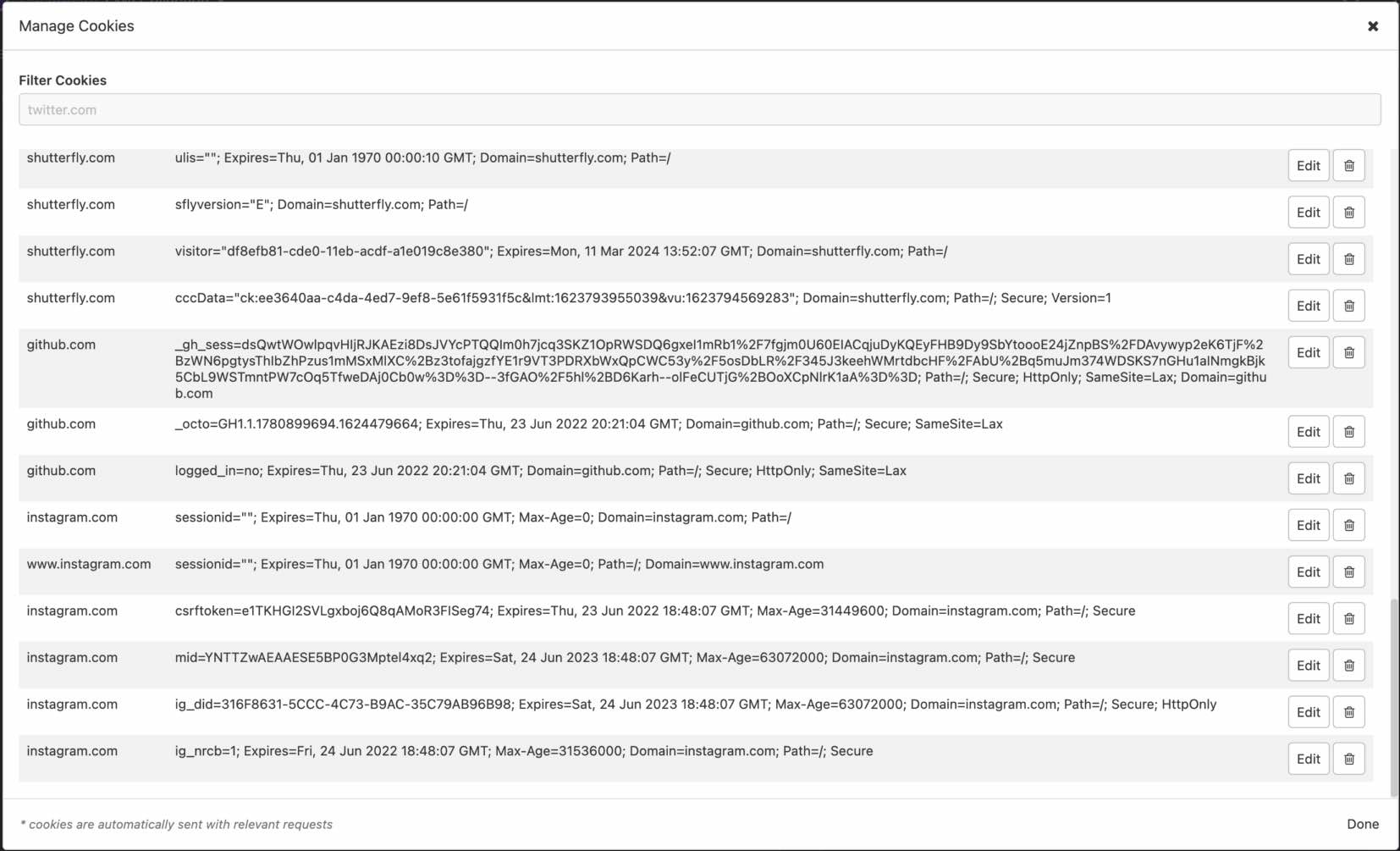 The "Manage Cookies" tab