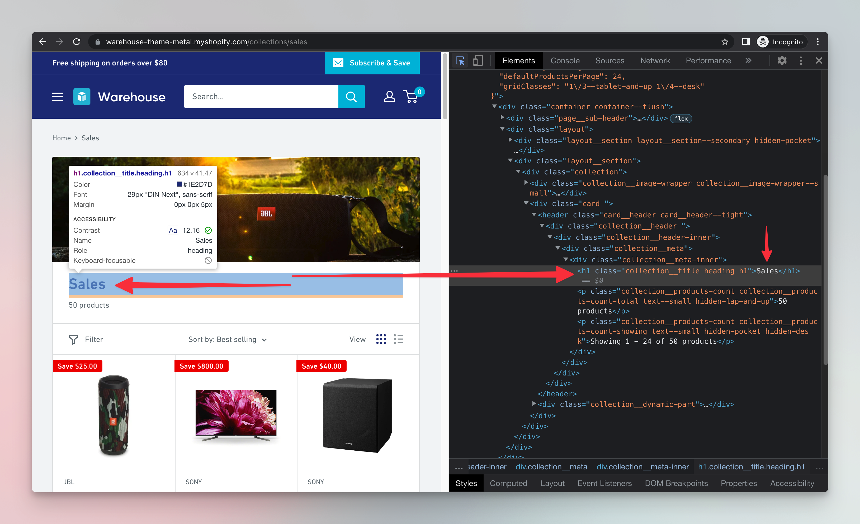 Scraping page heading